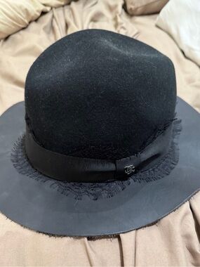 The Kooples Black Wide-Brim Felt Hat with Ribbon Band